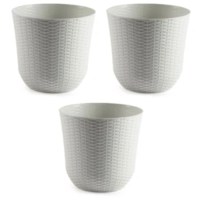 Imagen de AC Pack de 3 macetas Redonda Fabricación en plástico Diseño Rattan Ideal como macetero, Tiesto, Recipiente para Plantas, Flores, balcón, terraza, jardín Ø 33 cm Color Blanco Marfil
