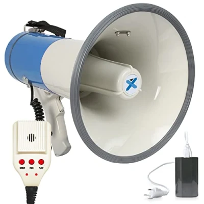 Imagen de VONYX MEG065 megafono con usb de 65 vatios batería recargable y alcance hasta 1,2 km, microfono desmontable, función sirena, grabación Reproductor MP3 USB/SD, cinta transporte