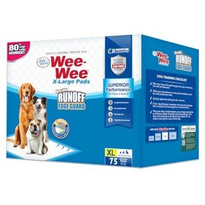 Imagen de Four Paws Wee Superior Performance XL Almohadillas para orina Perros extragrandes, protección del Suelo a Prueba de Fugas y Cachorros, Acolchadas Entrenamiento,