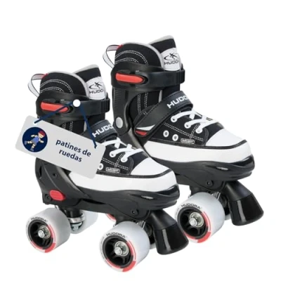 Imagen de HUDORA Roller Skate en Rosa/Negro Patines de Nylon cómodos Infantiles Ajustables 4 Tallas Elegantes para niños y Adolescentes