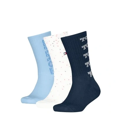 Imagen de Tommy Hilfiger KIDS SOCK Unisex 3 PACK Calcetines para niños, Talla: 27 30, Blue/white