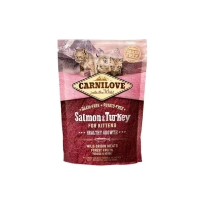 Imagen de Carnilove Salmón &amp; Pavo para Gatitos Paquete Doble 2 x 400 g Alimento Completo Comida sin Cereales apoyar un Desarrollo Saludable del Esqueleto