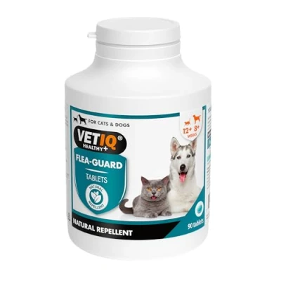 Imagen de VetIQ Protector antipulgas, tratamiento para pulgas perros y gatos, mantiene alejadas las pulgas, garrapatas mosquitos, natural con vitaminas B ajo,