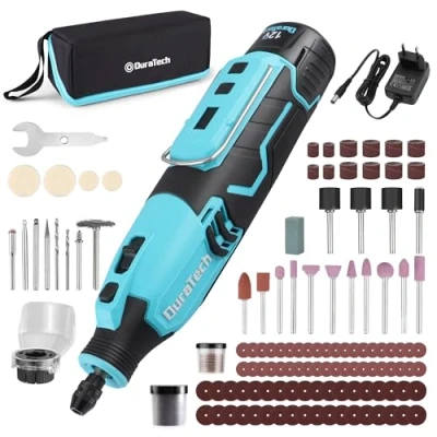 Imagen de DURATECH Amoladora Inalámbrica de 12V, Multiherramienta Recargable 35000RPM, Herramienta Rotativa con 118 Accesorios, 7 Velocidades Variables, para Cortar, Tallar, Grabar, Perforar