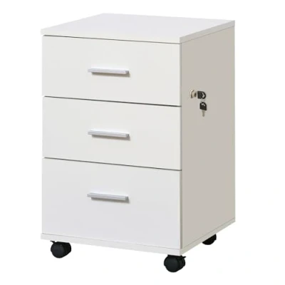 Imagen de Vinsetto Cajonera Oficina con Llave y Ruedas Freno 3 Cajones para Despacho Hogar Cerradura Llaves Incluidas Moderna 40x40x61,5 cm Blanco