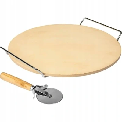 Imagen de Browin 312009 piedra para pizza con mango y cuchillo, redonda 33 cm, cerámica hornear pan en el horno