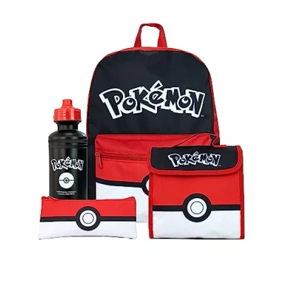 Imagen de Pokemon Set de Bolsa Escolar 4 Piezas Mochila y Almuerzo con Estuche para lápices Botella Agua Mochilas Infantiles Merchandising Oficial
