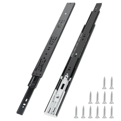 Imagen de 2 PCS Correderas Para Cajones de 400mm Rieles Capacidad Carga 45 kg Cuñas Fondo Bolas Extensión completa 3 secciones montaje lateral (negro)