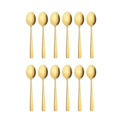 Imagen de Otto Koning Cucharas de Postre Doradas Juego 12 Cucharillas Acero Inoxidable Diseño Moderno y Elegante. Café con Acabado Pulido Espejo. Apto para Lavavajillas