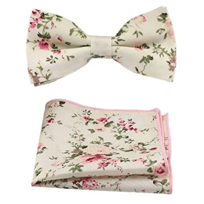 Imagen de DB Dickie Bow Juego de pajarita algodón con diseño floral y bolsillo cuadrado