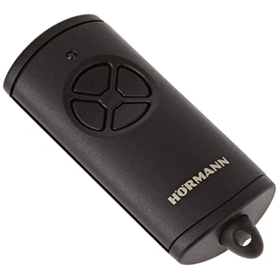 Imagen de Mando a distancia Hörmann HSE4 BS con 4 funciones de botón, llavero, tecnología inalámbrica BiSecur, (para puerta garaje, cancela entrada, etc.), negro 4511736, paquete 1