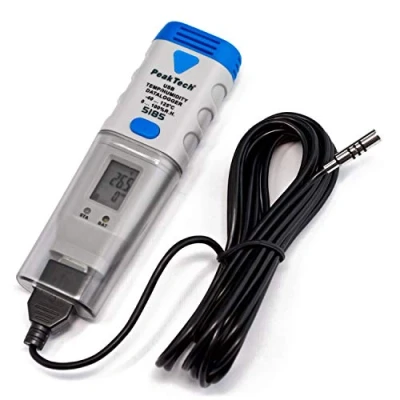Imagen de PeakTech 5185 Registrador/grabador de datos USB con 32,000 valores medidos para medición humedad y temperatura, pantalla LCD, software PC, sensor externo 60 g