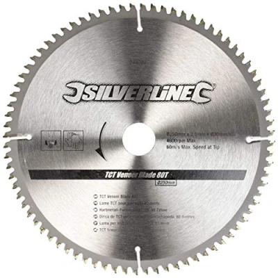 Imagen de Silverline Disco de TCT para madera contrachapada, 80 dientes 250 x 30 anillos 25, 20 y 16 mm (244964)