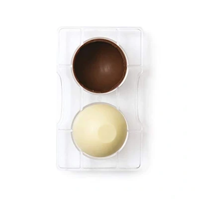 Imagen de Decora, 0050093 Molde de chocolate media bola con base Ø 75 200 x 120 22 mm, moldes profesionales, policarbonato, para hacer chocolates 3D brillantes y perfectos. Modelos patentados.