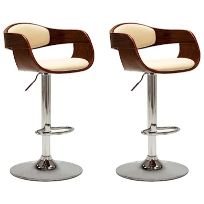 Imagen de vidaXL 2X Madera Curvada Taburetes de Cocina Casa Comedor Asiento Bar Bistró Pub on Reposapiés con Respaldo Moderno Cuero Sintético Crema
