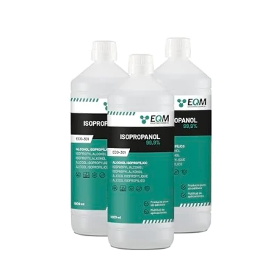 Imagen de EQM ECO 301 Alcohol Isopropílico 99,9% 3x1 L Isopropanol Limpieza componentes electrónicos, objetivos y pantallas de resinas en impresión 3D Limpiacristales desengrasante
