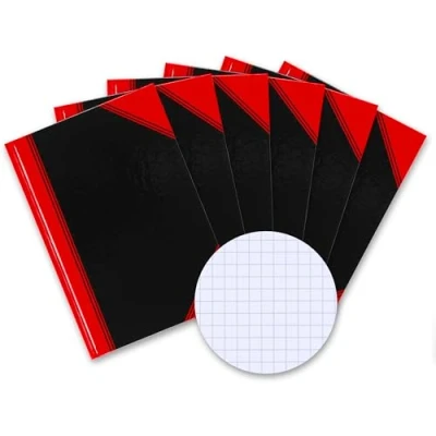 Imagen de Landre 100302815 China Libreta (DIN A4, 60 g/m², papel fino sin celulosa, de cuadrícula, 96 hojas, 6 unidades), color negro y rojo