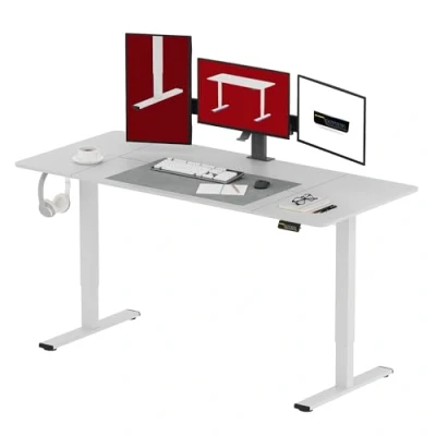 Imagen de SANODESK 160 x 60 cm Escritorio Elevable Eléctrico con Tablero Regulable en Altura Telescópico Bidireccional Control de Memoria y Tecnología Anticolisión (Blanco)
