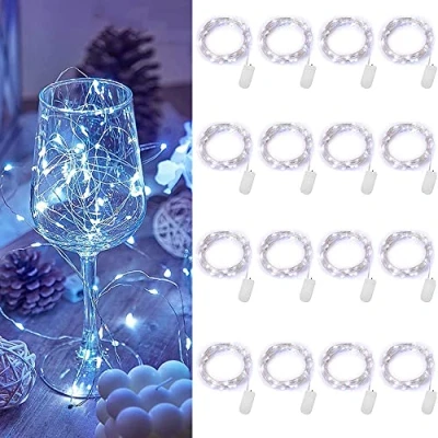Imagen de xnfive Cadena de Luces con Pilas, 10 LEDs 1M Guirnaldas Alambre Cobre IP65 Impermeable para Interior Exterior Navidad Boda Fiesta Hogar Jardín Decorativas, Blanco frio(16 Piezas)