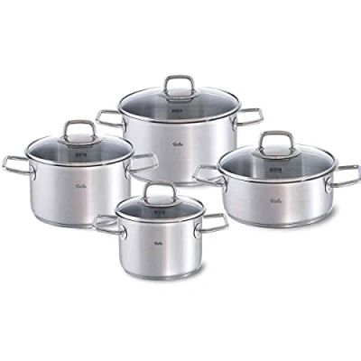 Imagen de Fissler Viseo Juego de ollas acero inoxidable, 4 piezas, 3 y 1 cacerola con tapa cristal, aptas para todo tipo placas, inducción