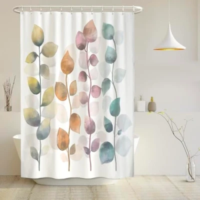 Imagen de arteneur® Cortina de Ducha 180x200 Baño Antimoho Tela, Impermeable, Lavable y Opaco con Dobladillo Ponderado Anillas (Hojas Coloridas)