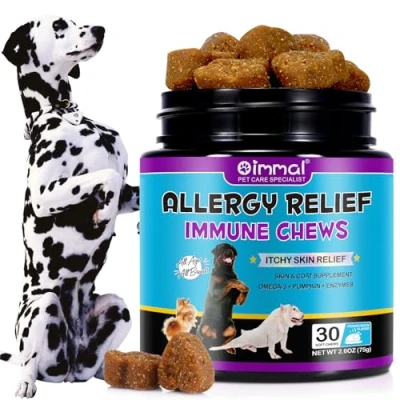 Imagen de Masticables de alivio alergias para perros, picazón y sistema inmunológico, golosinas el inmunológico aliviar las mascotas,piel pelaje más saludables,30 unidades