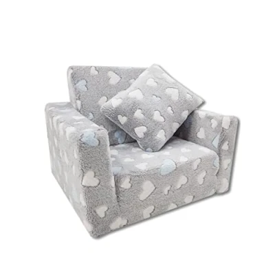 Imagen de Odolplusz Sillón de relax infantil, minisillón con diseño corazones color gris y azul