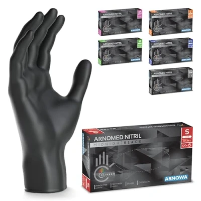 Imagen de ARNOMED guantes nitrilo negro talla S, de nitrilo, caja 100 unidades, negros sin polvo y látex, desechables, mecanico en XS, M, L, XL, XXL