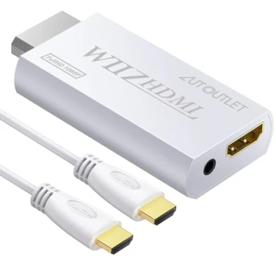 Imagen de AUTOUTLET Adaptador Wii a HDMI, Convertidor HDMI 1080P / 720P Full HD, con Salida de Audio y Video 3,5mm Cable 1m, para Nintendo Wii, Monitor TV, Proyector, Televisión, Blanco