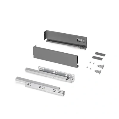 Imagen de Emuca Kit cajón para cocina o baño, altura 131mm, profundidad 350mm, 30Kg, cierre suave, tableros no incluidos, Acero, Gris antracita