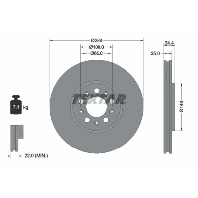 Imagen de TEXTAR 92106605 Disco de freno 288 25 05/10 100 ventilación externa revestido altamente carbonizado sin perno sujeción rueda, buje rueda
