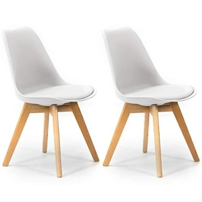 Imagen de VS Venta stock Pack 2 sillas Klara Blanco, Pata Madera y Asiento Acolchado, Estilo nórdico