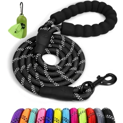 Imagen de Taglory Correa de Perro, 1,2 m Fuerte Perro para Perros Medianos y Grandes con Mango Acolchado Suave Hilos Reflectantes, Negro