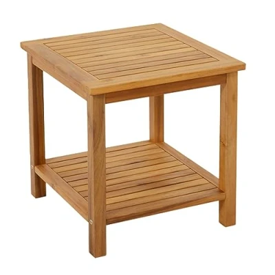 Imagen de Spetebo Iowa Mesa auxiliar de madera acacia barnizada, 45 x cm, con 2 estantes, para balcón, terraza, jardín