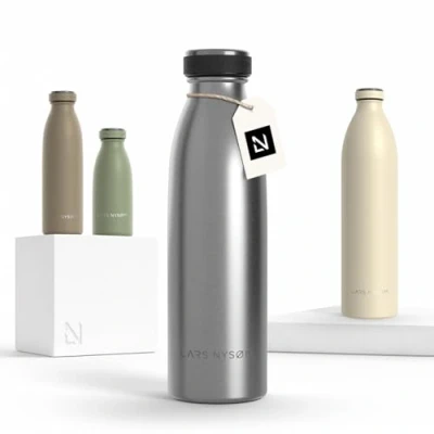Imagen de Lars NYSØM Botella de Acero Inoxidable aislada 0,5l Agua 0,5 litro a Prueba Fugas para Deportes, Bicicleta, Perro, (Stainless Steel, 500ml)