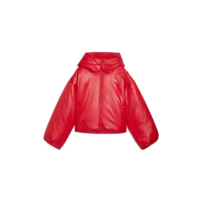 Imagen de PUMA Chaqueta acolchada brillante con capucha Wardrobe Essentials para mujer, Ropa, Rojo, S
