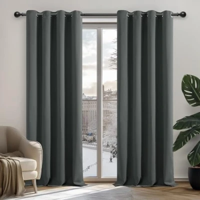 Imagen de Deconovo Cortinas Opacas para Interiores, 2 Unidades, 242 cm de Alto, Modernas con ollados, 132 x (Ancho Alto), Gris Oscuro