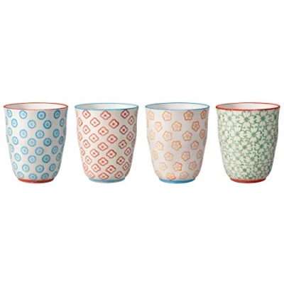 Imagen de BLOOMINGVILLE Tazas sin Asas Emma de café, té para la Oficina y el hogar Ø 8,5 x H 10 cm, Azul Rojo Naranja Verde, Cerámica, Juego 4, Capacidad 300 ml