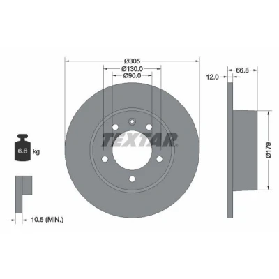Imagen de TEXTAR 92111200 Disco de freno 305 12 05/06 130 macizo sin perno sujeción rueda, buje rueda RENAULT: MASTER 2 Kasten