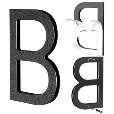 Imagen de Yafimea Número de casa exterior 15 cm negro, Números para con instalación adhesiva o tornillos, diseño moderno flotante 3D pared valla (B)