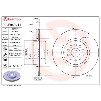 Imagen de BREMBO Disco de freno 340mm 27mm 9 ventilación interna revestido altamente carbonizado 09.E949.11 1EA615301A Discos freno,