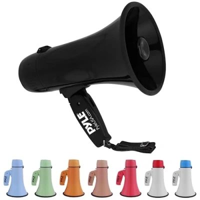 Imagen de Pyle PMPRA213BK Lightweight and Portable Bullhorn Megaphone, Aux (3.5mm) Input for MP3/Music, Automatic Siren, 20 Watt, Mic/Talk (Black), Unisex Adult, One Size