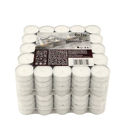 Imagen de Hofer Velas de Té Tealights 38 mm Paquete 200 piezas 4 horas tiempo combustión Color Blanco Cera sin olor, Larga duración, Calidad la UE