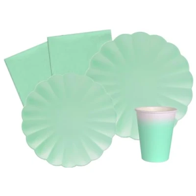 Imagen de Ciao Kit Mesa Fiesta Party Flower Shape 24 Personas (112 pzas: Platos, Vasos, servilletas) en Papel compostable, Menta Verde Vajilla Eco Friendly, sólido, Color (AZ103)