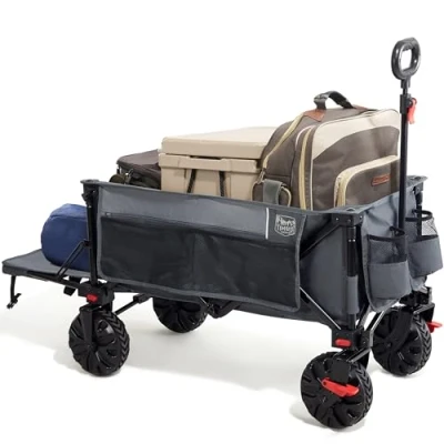 Imagen de TIMBER RIDGE Carro de Playa Plegable XXXL con Portón Trasero 135 kg Resistente Ruedas Anchas Desmontables y asa Ajustable para Acampar al Aire libre Jardín Compras (Gris frenos)
