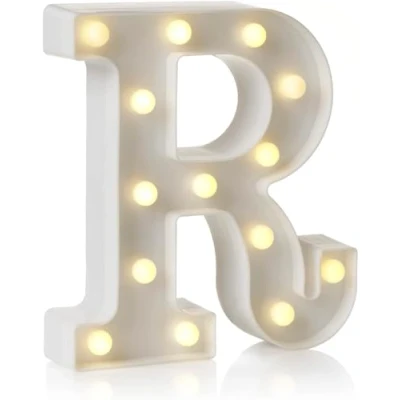 Imagen de Letrero LED de letras y números del alfabeto, lámpara decorativa para el hogar, fiesta cumpleaños, eventos, luces nocturnas, 22 cm (R)