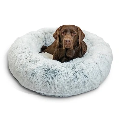 Imagen de Best Friends by Sheri The Original Calming Donut Cama para Perros y Gatos Funda de Pelo sintético con Cremallera Quita pon Lavable a máquina Gris Claro 91 x cm L