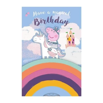 Imagen de Tarjeta de cumpleaños Peppa Pig para niñas, con texto en inglés &quot;Have a Magici&quot;.