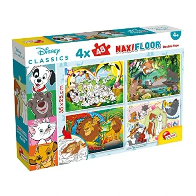 Imagen de Lisciani Puzzle para niños, 4 puzles de 48 piezas 2 en 1, Doble Cara con reverso colorear Disney Clásicos 91737
