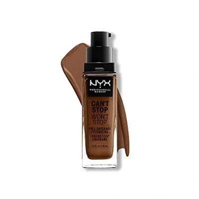 Imagen de NYX Professional Makeup Base de maquillaje Can&#039;t Stop Won&#039;t Full Coverage Foundation, Larga duración, Waterproof, Fórmula vegana, Acabado mate, Tono: Mocha